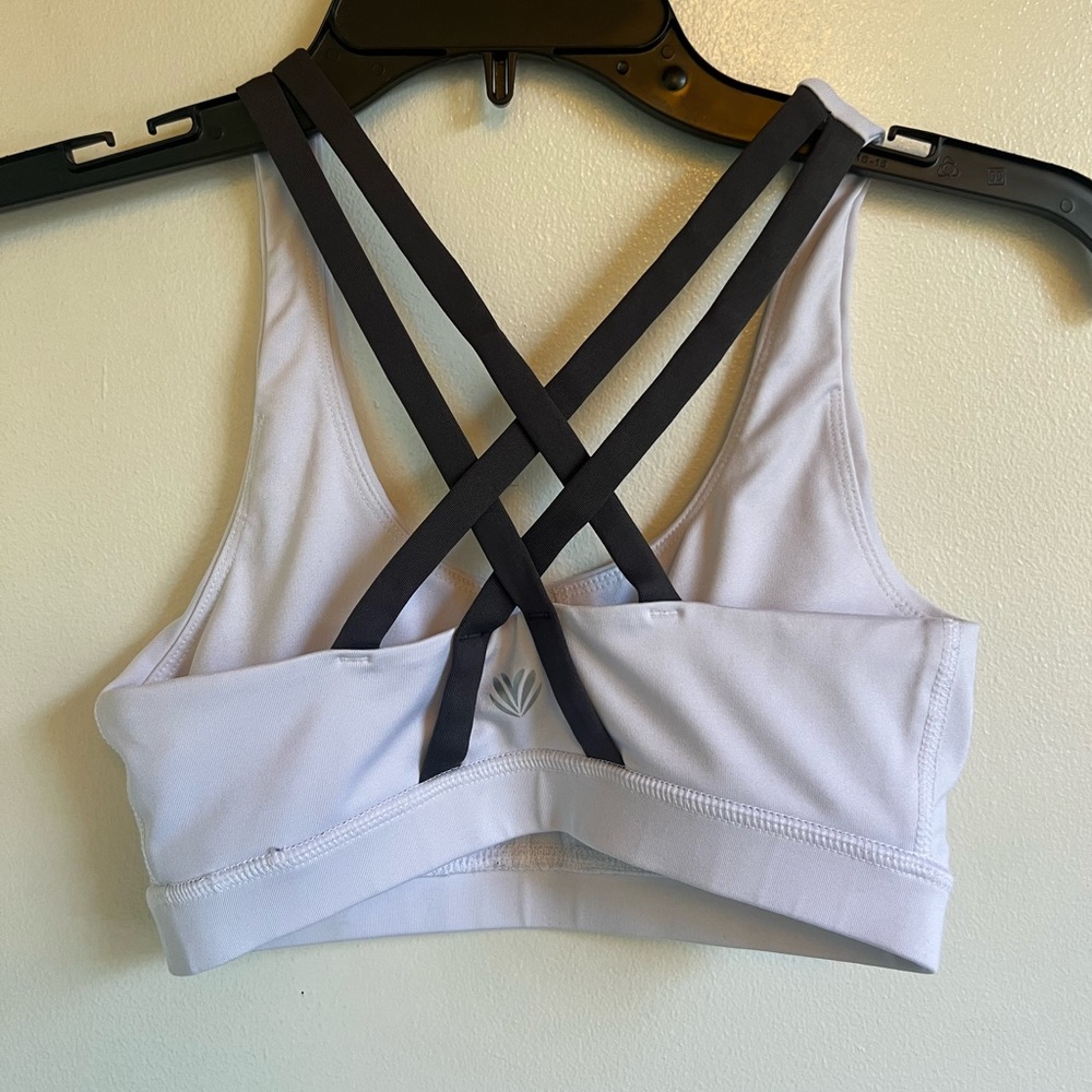 Forever 21, medium, white, gray straps, sports bra, dance top, worn 3 times,